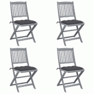 VidaXL Chaises Pliables D Extérieur Lot De 4 Et Coussins Bois D Acacia - gris 3064578