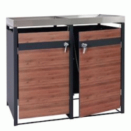 Décoshop26 - Abris poubelles deux compartiments vérouillable avec bac à plantes en métal anthracite aspect bois de cerisier marron 04_0006993 - ma Décoshop26 - Abris poubelles deux compartiments vérouillable avec bac à plantes en métal anthracite aspect bois de cerisier marron 04_0006993 - ma