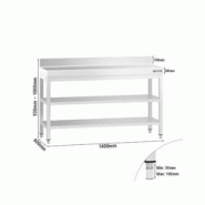 GGM Gastro Tables Inox de Travail Premium avec Dosseret et 2 étagères - Profondeur 600 mm - ATK146AZB - 4063326276326_0