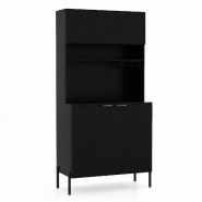 Helloshop26 - Armoire de rangement avec station de charge 80 x 40 x 164 cm porte-verres ergonomique design scandinave en MDF noir 20_0017211 - noir ve