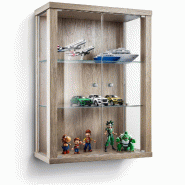 K-Möbel suspension vitrine en chêne Sonoma (80x60x25 cm) avec 2 étagères en verre réglables en hauteur - modèle de voiture vitrine d'argent - gr