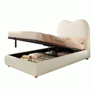 Merax Lit rembourré 90 x 190 cm avec rangements hydrauliques, sommier à lattes et tête de lit rembourrée, revêtement en velours beige - beige mul