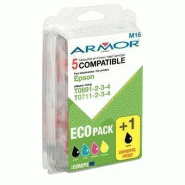 Pack de 5 cartouches d'encre compatibles Epson T0711 - Noir, Cyan, Magenta, Jaune + 1 noir offert - Garantie 2 ans Pack de 5 cartouches d'encre compatibles Epson T0711 - Noir, Cyan, Magenta, Jaune + 1 noir offert - Garantie 2 ans