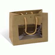 Sac kraft avec fenêtre à poignées papier 24x14x19.5cm - par 10 - Finition haut de gamme - Couleur Brun