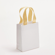 Sac luxe blanc mat poignées ruban or 11x6x14cm - par 12
