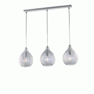 BeLight Rail Diamante Blanc, Cadre Chromé, Verre Soufflé Transparent Effet Cristal, Câbles Réglables, 3 Lumières Modernes - transparent 8057724581645