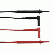 CHAUVIN ARNOUX - Jeu de 2 cordons PVC - Pointe de touche (1 rouge, 1 noir) - Fiche mâle coudée 4mm isolée - 15A - 1,5m - 1000V CAT IV