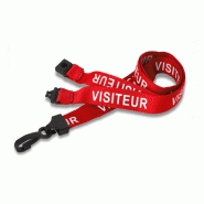 Cordon textile pour badge 15 mm, pré-imprimé visiteur