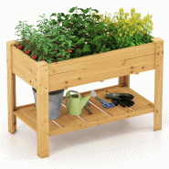 Helloshop26 - Jardinière surélevée en bois 120 x 60 x 81 cm avec étagère de rangement ergonomique design naturel 20_0012206 - 3000227119117