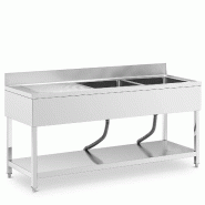 Helloshop26 - Plonge inox professionnel 2 éviers 180 x 60 x 97 cm acier inoxydable argenté 14_0009567 - 3000221705514