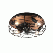 Plafonnier ventilateur 4xE27 noir mat et bois   - Trio - Trondheim - noir métal 4017807529586