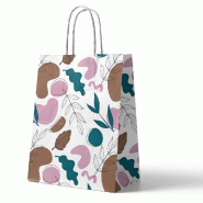 Sac kraft floral moderne poignées torsadées 18x8x23 cm - par 50