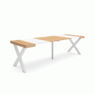 SKRAUT HOME Table console extensible, 260, Pour 12 personnes, Pieds bois massif, Chêne et blanc - beige Bois manufacturé 362_21