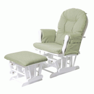Décoshop26 - Fauteuil de relaxation fauteuil à bascule avec repose-pieds en tissu vert clair structure en bois blanc 04_0006826 - blanc Bois massif