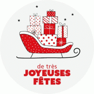 Etiquette cadeau adhésive "Joyeuses fêtes" traineau Ø 35 mm par 500
