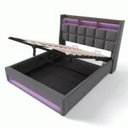 Merax Lit capitonné , housse en coton et lin, lit coffre avec port USB + LED 140x200cm, gris - gris multi-matériau AB20122526G