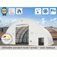 Tunnel de stockage / fermé / structure en acier / couverture en pe / ancrage au sol avec platine / porte / façade / pignon / 21 x 15.25 x 7.6 m