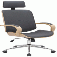 Décoshop26 - Fauteuil de bureau rétro-chic – Confort et style intemporel assise en PVC gris cadre en métal et bois couleur bois 10_0006980 - gris