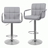 Helloshop26 - Lot de 2 tabourets de bar haut chaise de bar PU chrome hauteur réglable grande base diamètre 41 cm 12_0002550 - 3000702632698