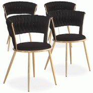 Lot de 4 chaises design au dossier arrondi style maillage Varadian Velours Noir et Métal Or - noir 3327480079096_0