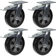 Roulette 200mm 8" pivotante en caoutchouc noir avec frein, forte capacité de 1800kg, jeu de 4 Roulette 200mm 8" pivotante en caoutchouc noir avec frein, forte capacité de 1800kg, jeu de 4