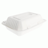Boîte bagasse blanche à couvercle attenant 1L 16,5x22,5x6,4 - par 200