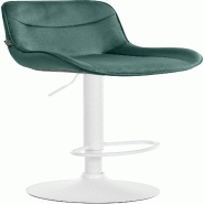 Décoshop26 - Tabouret de bar x1 pivotant forme ergonomique surpiqûres décoratives en velours vert cadre en métal blanc 10_0006229 - blanc métal 3