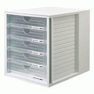 HAN Module de classement SYSTEMBOX, 5 tiroirs, en PS, coloris gris clair/incolore - 1450-63