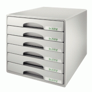 LEITZ Bloc de classement Plus, 6 tiroirs, en polystyrène choc, coloris gris - gris 52120085
