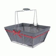 Panier "Celebration" métal grillagé argent tissu gris 38x28x16cm - par 20