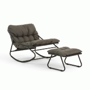 RATTATAN Fauteuil à bascule avec repose-pieds en acier et tissu avec coussins rembourrés, design moderne, jardins couverts, terrasse, salon – Adel
