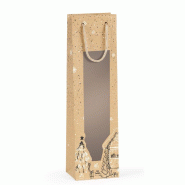 Sac 1 bouteille Bonnes Fêtes kraft poignées cordelières 11x9x39cm - par 10