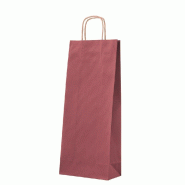 Sac kraft rouge - 2 bouteilles - poignées torsadées - 18x8.5x39 cm - par 50