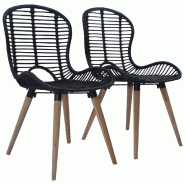 VidaXL Chaises à manger lot de 2 noir rotin naturel Modèle Wenda - 246807