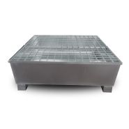 Bac de rétention acier galvanisé - 440 L pour 4 fûts debout avec caillebotis amovibles