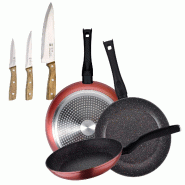 BERGNER - Jeu de 3 Poêles Venus Ø20/24/28 cm en Aluminium Forgé Compatibles Induction avec Set de 3 Couteaux en Acier Inoxydable - aluminium PK9200