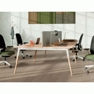 Bureau bench 4 personnes Aska avec piètement en bois massif et métal blanc et plateau stratifié Bureau bench 4 personnes Aska avec piètement en bois massif et métal blanc et plateau stratifié
