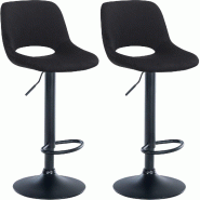Décoshop26 - Tabourets de bar chaises haute x2 avec repose-pieds en velours noir piètement métallique noir 10_0004085 - noir métal 3000251921564