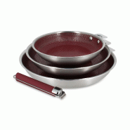 Menastyl - Lot 3poêles aglae 20/24/ 28cm en acier inoxydable lie de vin avec poignée - 3256391059418