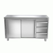 Meuble bas inox cental P 600 mm avec portes et tiroirs - A droite