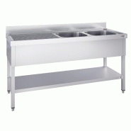 Plonge inox 2 bacs avec égouttoir et étagère - P 700 mm - 2000 mm bac à droite