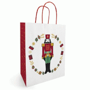 Sac kraft lisse "Casse noisette" poignées torsadées rouges 23+12x30cm - par 50
