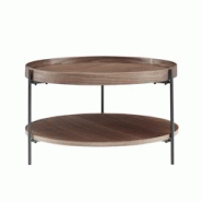 SalesFever Table basse Ø 69 cm | rond | avec 2 étagères | MDF avec placage en frêne | Cadre en métal | L 69 x P 69 x H 39 cm | Noyer – Noir - SalesFever Table basse Ø 69 cm | rond | avec 2 étagères | MDF avec placage en frêne | Cadre en métal | L 69 x P 69 x H 39 cm | Noyer – Noir -