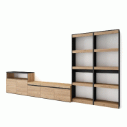 SKRAUT HOME Ensemble Meuble TV, 370x186x35cm, Pour les TV jusqu'à 65", Salon Complet, Chêne et noir - beige Bois manufacturé 111_1265