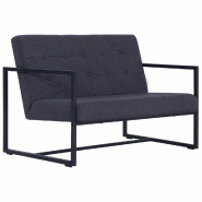 VidaXL Sofa à 2 places avec accoudoirs Gris foncé Acier et tissu Modèle Riva - 282162