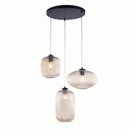 BeLight Lampe à suspension Glamour en fer laqué noir avec câbles électriques réglables et diffuseurs en verre soufflé ambré - orange 8057724580822