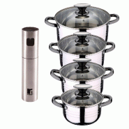 BERGNER - Batterie de cuisine DINA 8 pcs 16/18/20/24cm compatible induction avec pulvérisateur d’huile/vinaigre Ø4x17,5cm en acier inoxydable - mu