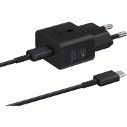 Chargeur rapide Samsung T2510 USB-C 25W avec câble de données, Noir - noir EP-T2510XBEGEU