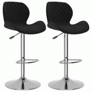 Décoshop26 - Lot de 2 tabourets de bar chaises hautes noir coutures en losange en velours noir et cadre en acier DEC029834 - noir 3000257581922