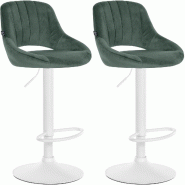 Décoshop26 - Lot de 2 tabourets de bar réglables en velours vert dossier ajouré et pied métal blanc 10_0005588 - blanc métal 3000265104342